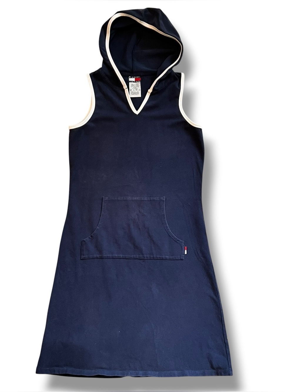 Vintage 90s Tommy Hilfiger Sleeveless Women's Medium Hooded Dress Navy Blue D-3